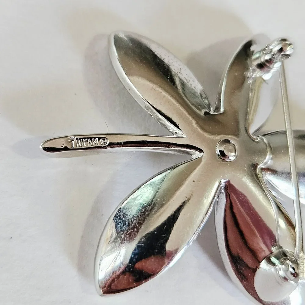 Vintage Crown Trifari Alfred Philippe Brushed Silver Tone Floral Brooch Pin